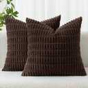 MIULEE Pack of 2 Corduroy Decorative Euro Sham Throw Pillow Covers 24x24 Inch Soft Boho Striped Pillow Covers Modern Farmhouse Home Decor for Sofa Living Room Couch Bed Dark Brown