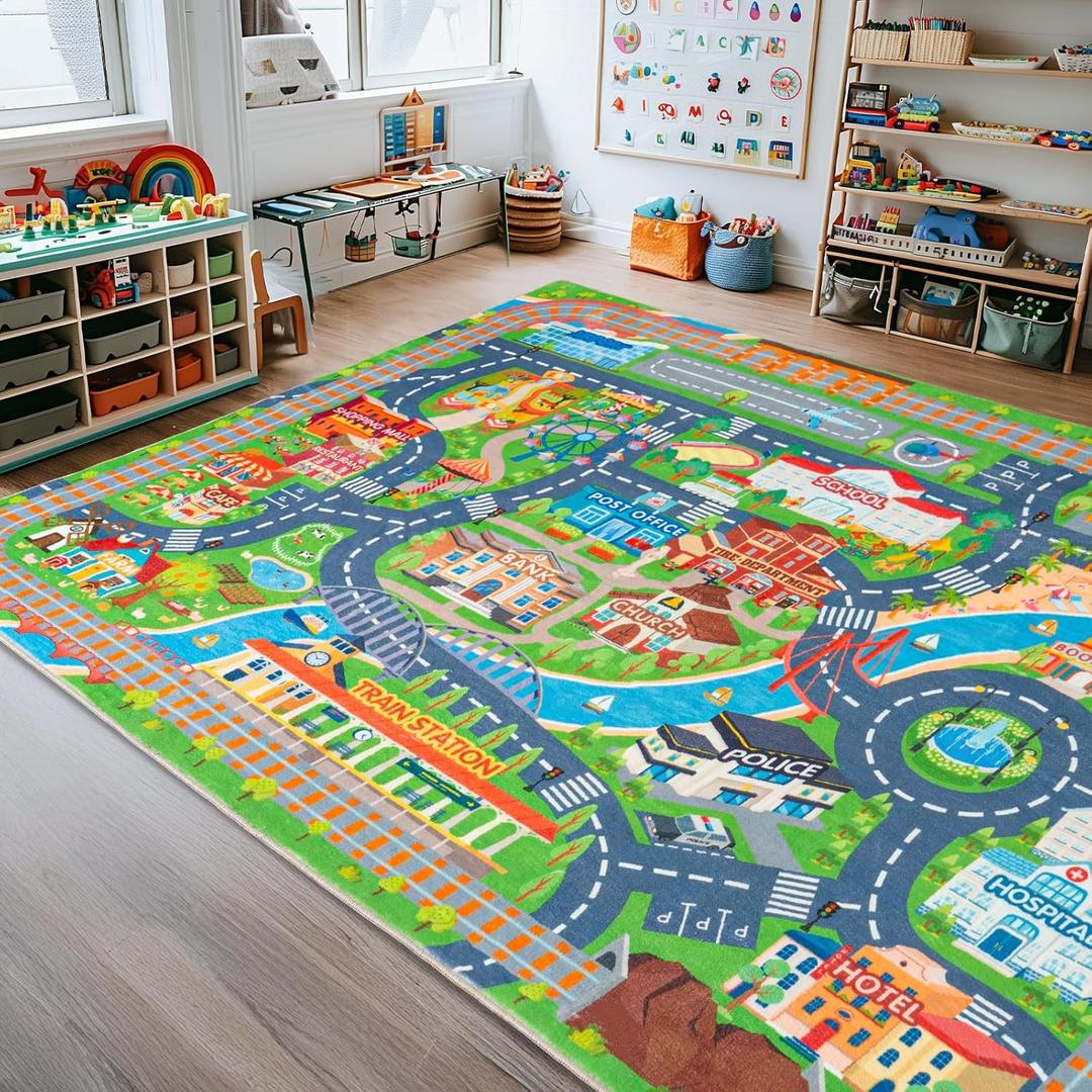 8'x10' Car Rug Play Mat for Kids, Road Rugs Playmat for Kids Room