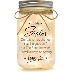 Friendship Gifts for Women, Mason Jar Night Lights for Friend, Gifts for Friends Best Friend Birthday Gifts, Thankgiving Christmas Gifts for Women,Gift for BFF (Sister, Sister)