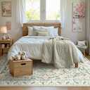 Wonnitar Washable 6x9 Area Rugs, Soft Floral Rug for Bedroom Kids Playroom Light Colored Carpet, Non Slip Ultra-Thin Indoor Beige Carpet for Living Room Classroom Office