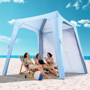 Elegear Inflatable Beach Canopy Tent, 82.6' x 82.6 x 77.9' Beach Cabana, 30s Setup UPF 50+ UV Protection Blow Up Sun Shade Shelter with Side Curtain, for Camping Fishing Backyard Picnics - 6-8 Person