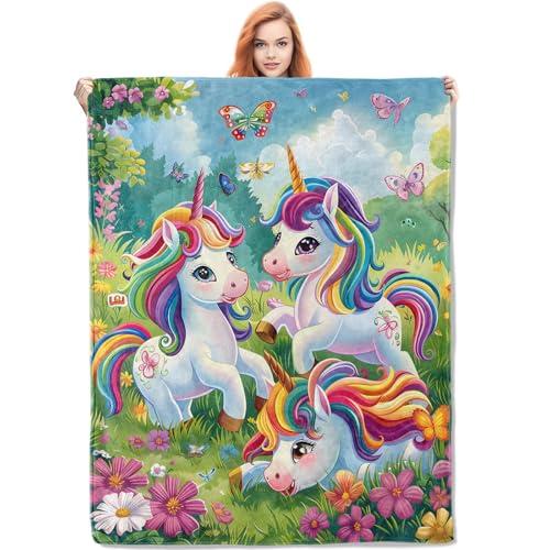 VANZEV Unicorns Throw Blanket 50x60, Cute Unicorn Blankets for Kids' Room Decor, Colorful Unicorns and Butterflies, Unicorns Gifts for Girls Women