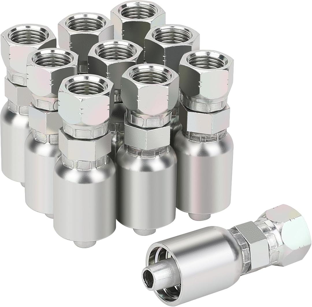 3/8 Hose x 3/8 JIC 37 Degree Female Swivel Hydraulic Hose Crimp Fittings, 10PCS Set for Single Wire Hydraulic Hose