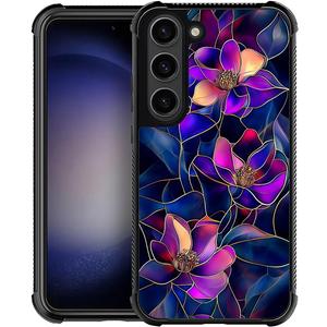 Compatible with Samsung Galaxy S23 Case,Stained Glass Purple Flower Four Corner Airbag Case for Samsung Galaxy S23,Christmas Drop Protection Corner
