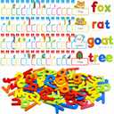 82PCS CVC & CVCC, CCVC Words Builders, 30 Double-Sided Cards & 52 Wooden Lowercase Letters, 2 Levels See & Spell Learning Tool STEM Educational Activities for 3 Years Old Boys and Girls