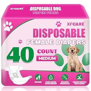 XPCARE 40 Count Disposable Female Dog Diapers, Super Absorbent, Leak Proof, Dog Diapers, Dog Period Diaper Female, for Incontinence, Estrus Female Dogs (Medium)