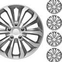 BDK 16 Inch Hubcaps Set of 4 - OEM Replacement Snap-On Wheel Rim Covers - Universal Fit Car Wheel Cover for Cars, Trucks, SUV, Vans Durable ABS Silver & Gunmetal Hub-Cap Car Accessories Exterior
