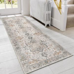 GENIMO Runner Rug 2'6''x8, Non Slip Vintage Hallway Runner Rugs, Low Pile Lightweight Machine Washable Mat for Hallway, Entryway, Bedroom, Kitchen and Corridor, Light Taupe Brown
