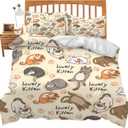 Cute Cat Theme 3 Pieces Duvet Cover Comforter Set with 2 Pillowcase King Size Cat Puppy Bed Sheet Quilt Bedroom Bedding for Lover Kids