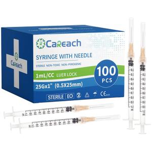 100 Pack 1mL Syringe 25Ga 1inch, Scientific Labs, Measuring and Refilling Inks
