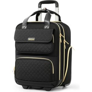 Arcoyard Underseat Carry On Luggage with Wheels, Airline Approved Personal Item Luggage, 16-Inch Multi-functional Underseat Luggage, Lightweight Overnight Suitcase for Women, Bussiness, Travel, Black