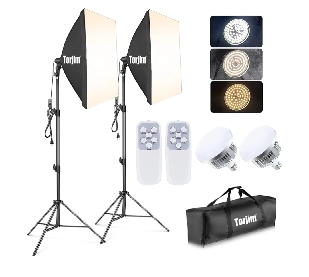 Torjim Softbox Photography Lighting Kit, 2Pcs 27" x 27" Professional Soft Box | 3000K-7500K 85W LED Bulbs with Remote, Photography Continuous Lighting Kit for Studio Lights, Portrait, Video Recording
