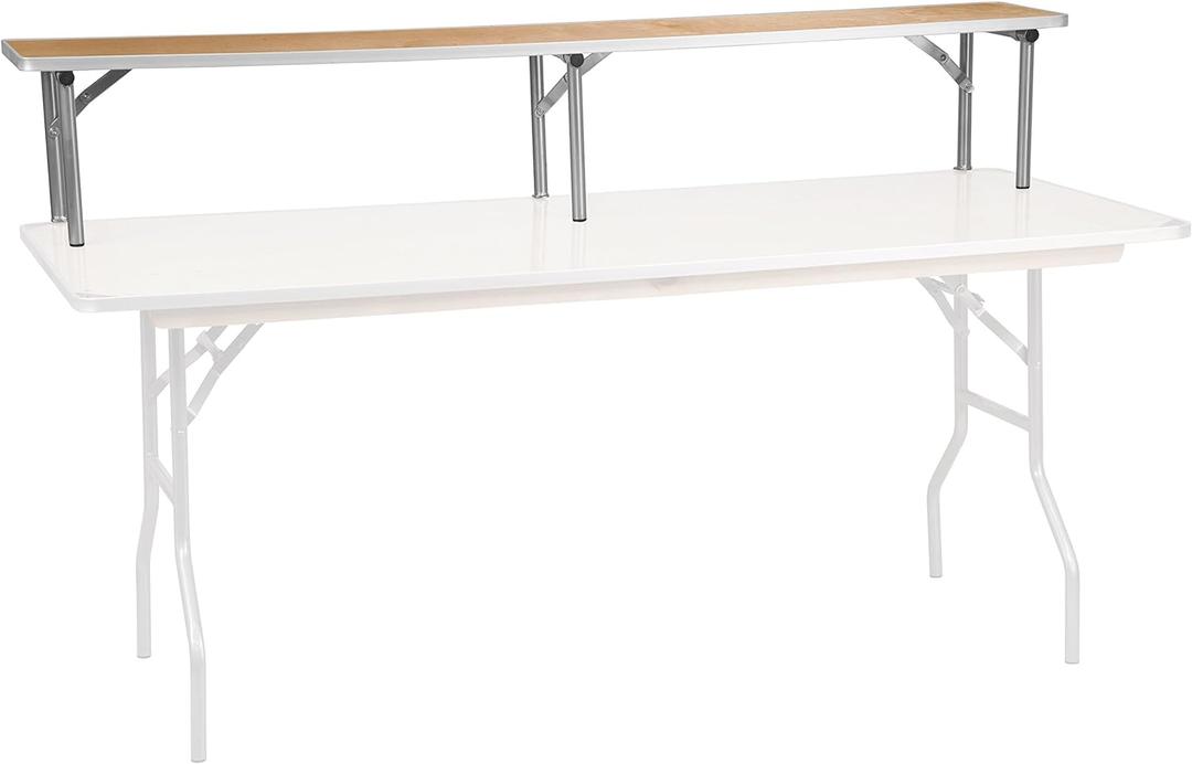 Flash Furniture Amara 72" x 12" x 12" Birchwood Bar Top Riser with Folding Silver Legs, Wooden Foldable and Portable Riser for Event and Bar Tables