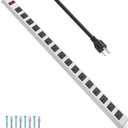 JUNNUJ Metal 16 Outlet Power Strip, Mountable Heavy Duty Power Strip, 1200J Surge Protector Wall Mount Screws Outlet with Switch, Gaming Desk Strips Wide Spaced 15A 125V 1875W, 10 FT 14AWG Power Cord