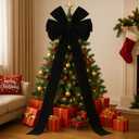 Hungdao Extra Large Christmas Tree Topper Bows 70.9 x 19.7 Inch Giant Oversized Huge Christmas Velvet Decorative Bows with Long Streamers for Tree Front Door Patio Outdoor Decor(Classic,Black)