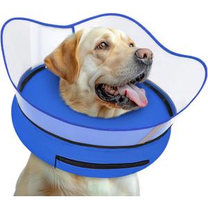 Elevated Inflatable Dog Cone Collar Alternative After Surgery, Dog Donut Collar, Soft Pet Cone to Stop Licking for Small Medium Large Dogs (XL(Neck 14"-18"), Solid Blue)