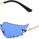LASPOR Wing Shape Lens Rimless Sunglasses for Women Men Party Glasses (Dark Blue)