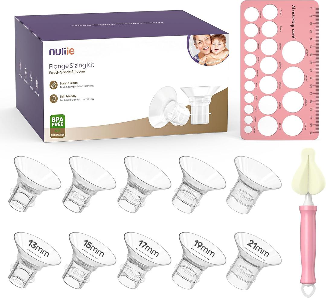 Nuliie 10PCS Flange Sizing Kit 13/15/17/19/21mm for 24mm Flange/Shield of Most Pumps, Silicone Flange Inserts Replacement Kit, Pumping Essential Kit for Moms