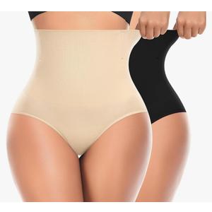 Werena Tummy Control Shapewear Underwear for Women High Waisted Body Shaper Panties Slimming Girdle Shaping Briefs, 3XL, Black and Beige