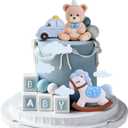 Blue Bear Cake Decoration Teddy Bear Blue White Balls Cake Topper Baby Shower Birthday Cake Decoration for Birthday Party Decorations