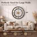 Pytha Sight 24 Inch Large Wall Clocks for Living Room, Farmhouse Roman Numeral Metal Wall Clock, Silent Non-Ticking Oversized Decorative Wall Clock for Fireplace, Dining Room, Office Decor