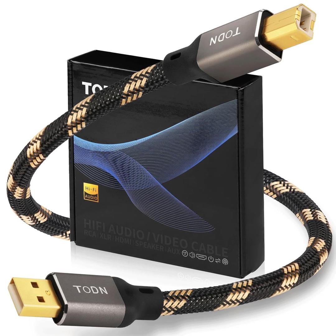 TODN HiFi USB Digital Audio Cable, USB A to B for Audiophile, O-C-C Core, DAC Cable for Computer/Sound Card/Piano/Amps, 10ft/3m