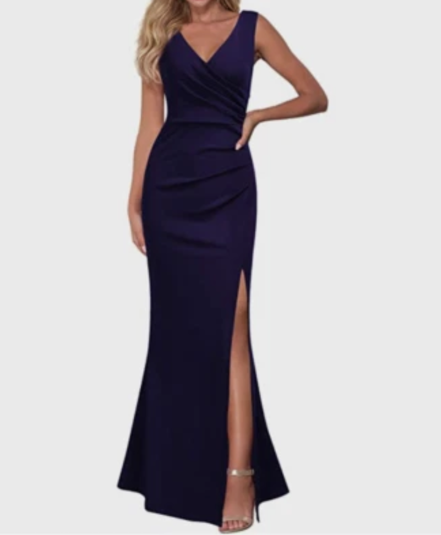 WOOSEA Women Sleeveless V Neck Split Evening Cocktail Long Dress, M