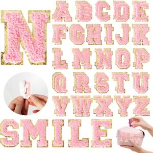 Chenille Letters Patches Self-Adhesive for Clothing: NICEVINYL 52pcs Pink Preppy Varsity Self Adhesive Initial Letter Patches Stickers for Trucker Hats,Makeup Bags,Backpacks