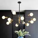 RUIYEY Modern Chandelier Ceiling Light Fixture - Sputnik Chandeliers Gold and Black Farmhouse 12-Light Height Adjustable for Dining Room, Living Room, Kitchen Island