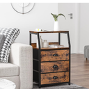 Furnulem Nightstand with 3 Drawers and 2-Tier Shelf, Fabric Small Dresser Organizer Vertical Storage Tower for Bedroom, Closet, Hallway, Nursery, End Table Side Furniture, Sturdy Steel Frame, Wood Top