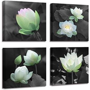 Bathroom decoration, lotus decoration, canvas printing, wall decoration, lotus pictures, colorful flowers, black and white background wall art, plant picture design, living room bedroom frame wall art (12 x 12 inches - 4 pack) Bathroom decoration, lotus decoration, canvas printing, wall decoration, lotus pictures, colorful flowers, black and white background wall art, plant picture design, living room bedroom frame wall art (12 x 12 inches - 4 pack)