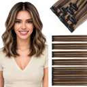 Hairro 5PCS 7 Clips In Human Hair Extensions Clip on Hairpieces For Short Bob Hair Highlight Small Clip Ins 36g 10 Inch #2RP6 Dark Brown Mix Light Brown