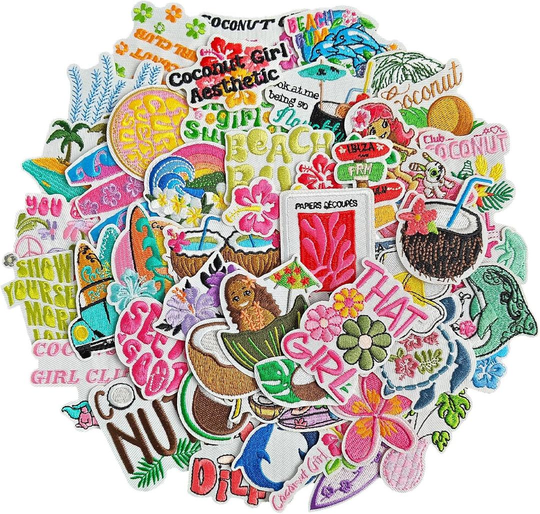 Harsgs Summer Iron on Patches, Summer Hawaii Holiday Embroidered Iron on/Sew on Patches Applique for Clothes, Dress, Hat, Jeans, DIY Accessories