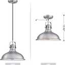 12 Inch LED 2 Pack 1 Light Pendant Light Industrial Vintage Fixtures Metal Chandelier Lights with Brushed Nickel Finish,Ceiling Lamp for Kitchen Home Island Dining Room Bedroom Farmhouse