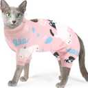 SUNFURA Cat Recovery Suit Full Body Suit, Cat Surgery Recovery Suit Female Kitten Onesie for Cats Anti-Licking, Pet Surgical Recovery Suit with Sleeves, Cat Spay Recovery Suit Male Neuter Pink L