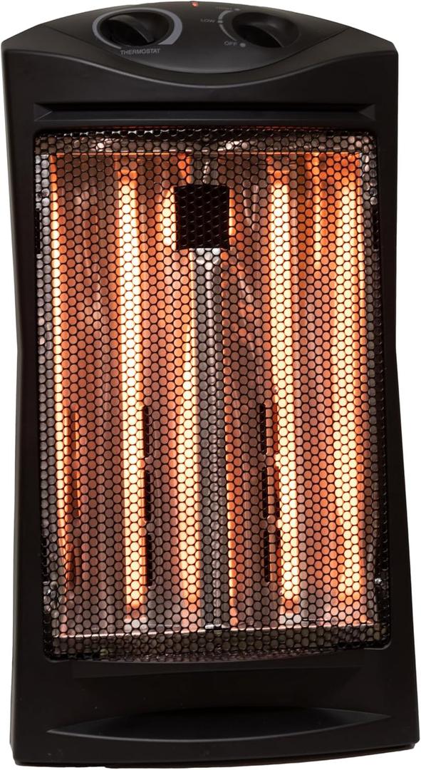 Comfort Glow Indoor Space Heater, Adjustable Thermostat, Radiant Heat, Electric Infrared Quartz, Tip-Over & Overheat Protection, 5,120 BTU, 1500W, Heats 250 sq ft - Ideal for Home, Bedroom & Office