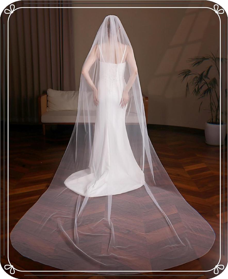 Cathedral Wedding Veils for Brides Veils for Women Wedding Soft Tulle Long Veils with Metal Comb, 118" L x 63" W