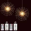 2 Pack Hanging Decor Lights, 200 LED Battery Powered Fairy Light, Fireworks Light with Remote, Waterproof Starburst Lights for Gardens Courtyards Christmas Festive Wedding Parties (Warm White)