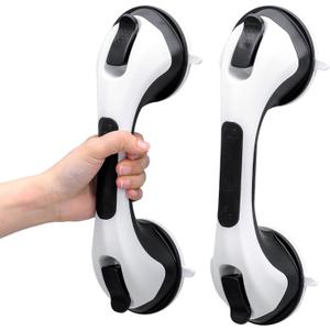 TAILI Shower Handles for Elderly Suction, 2 Pack 12 Inch Shower Grab Bars for Seniors, Grab Bars for Bathtubs and Showers, No Drilling Removable Safety Shower Grip, Black