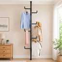 Floor to Ceiling Clothes Drying Rack, Adjustable Tension Pole Laundry Rack for Balcony. Vertical Coat Hanger Stand for Bathroom Bedroom, No Drilling Easy Install Space Saving (Black), Large