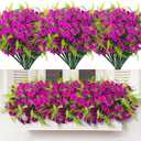 Artificial Flowers Outdoors 12 Bundles Artificial Petunias Fake Flowers UV Resistant Shrubs Plants with Fern for Indoor Outside Hanging Planters Home Garden Summer Decorations (Magenta)