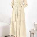 dowerme Women's Casual Dresses 2025 Fall Fashion Long Sleeve Button Up Floral Print Belted Tiered Boho Maxi Party Dress (Beige, M)