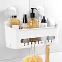 Budget & Good Shower Caddy Suction Cup No-Drilling Removable Bathroom Organizer Storage Heavy Duty Shelf Basket for Bath Shampoo Conditioner - White