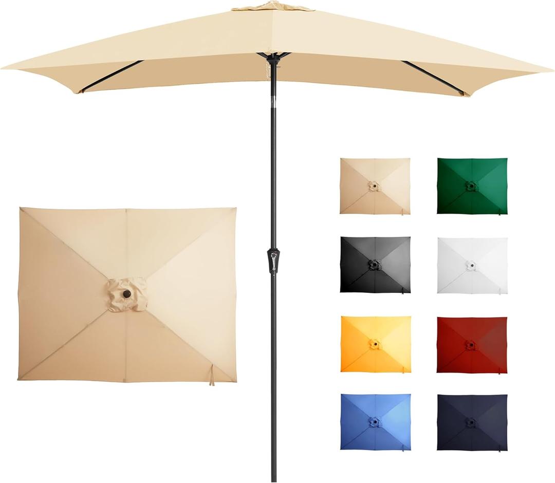 Ayge 6.5x10FT Rectangular Patio Umbrella Outdoor Table Umbrella w/Push Button Tilt & Crank Rectangle Market Umbrella UV Protection for Garden, Deck, Lawn, Yard & Pool, Beige