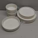 E-far 16 Piece Dinnerware Sets, Plates and Bowls with Pasta Bowls Service for 4, Modern Stoneware Ribbed Dishes for Kitchen Dining, Microwave & Dishwasher Safe, Speckled White