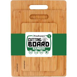 Bamboo Cutting Boards for Kitchen [Set of 3] Wood Cutting Board for Chopping Meat, Vegetables, Fruits, Cheese, Knife Friendly Serving Tray with Handles