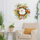 24 Inch Spring Branch Wreath with Mixed Morning Glory Flowers Trumpet Blossom Floral Wreath Silk Morning Glory Flower Hanging Wreath with Vine for Front Door Wedding Window Wall Summer Home Decoration