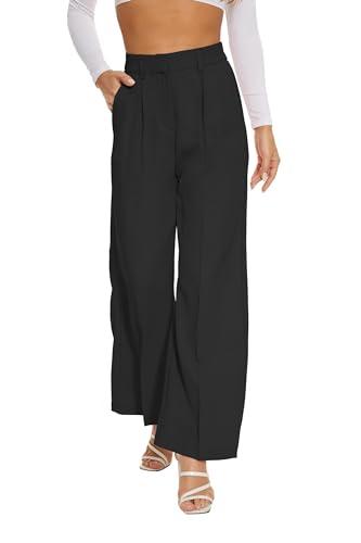 FUNYYZO Women Suit Pants Wide Leg Pants High Elastic Waisted in The Back Business Work Trousers Long Straight Black, XL