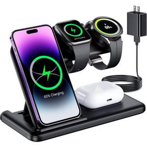 4 in 1 Wireless Charging Station for Apple and Samsung, Wireless Charger Stand Magnetic for iPhone 15 14 13 12 11 Pro Max XR XS 8 Plus, for Apple Watch 8 7 6 5 4 3 2 SE,for AirPods Pro 3 2