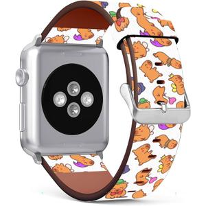 Mingdao Compatible with Apple Watch Series 10 9 8 7 6 5 4 3 2 1 SE, 38mm 40mm 41mm 42mm Patterned PU Leather Band Replacement Strap, Capybara MD3125